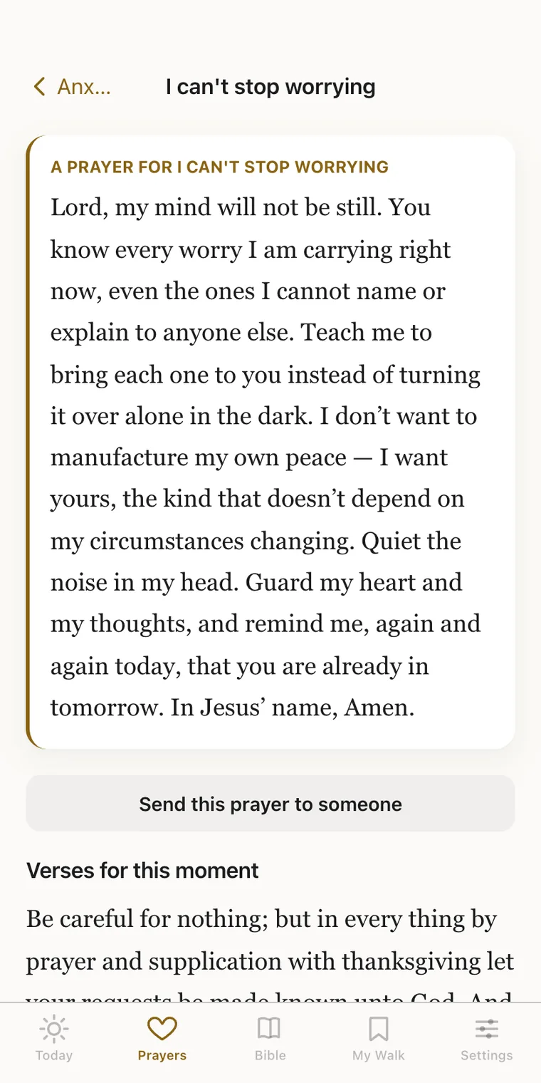 A prayer for 'I can't stop worrying', in plain words.