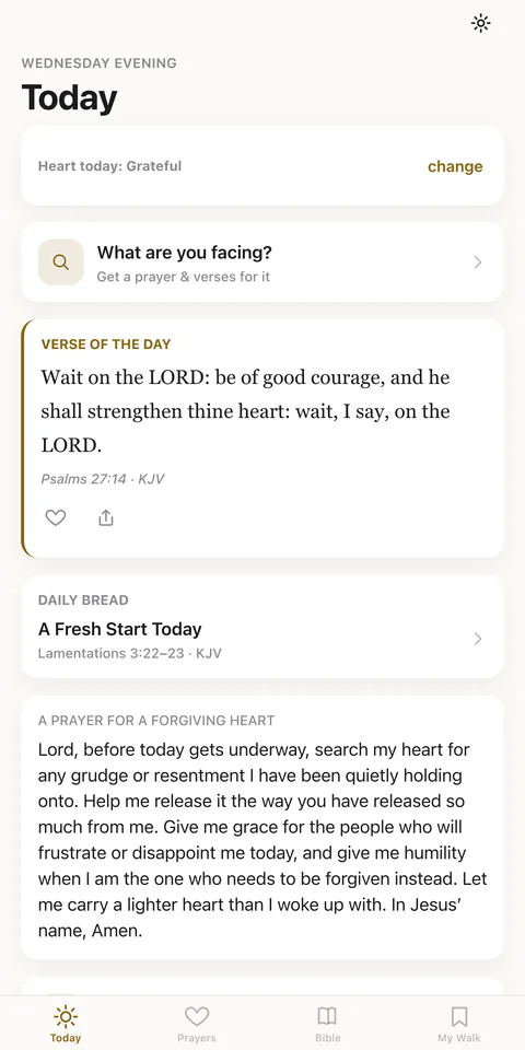 The Today screen with the "Heart today" check-in.